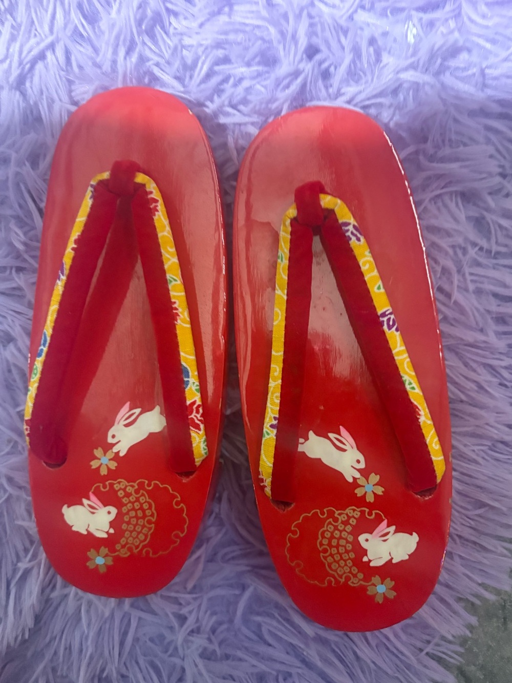 Vintage rare Red Japanese-style Geta Sandals with Rabbit Motif